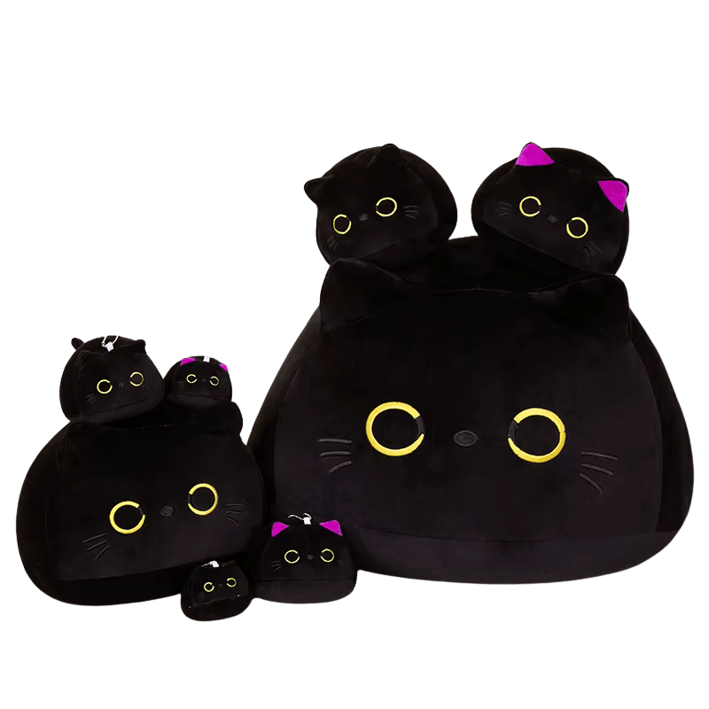 Midnight Meow – Soft Black & Pink Cat Plush (Large Plush)