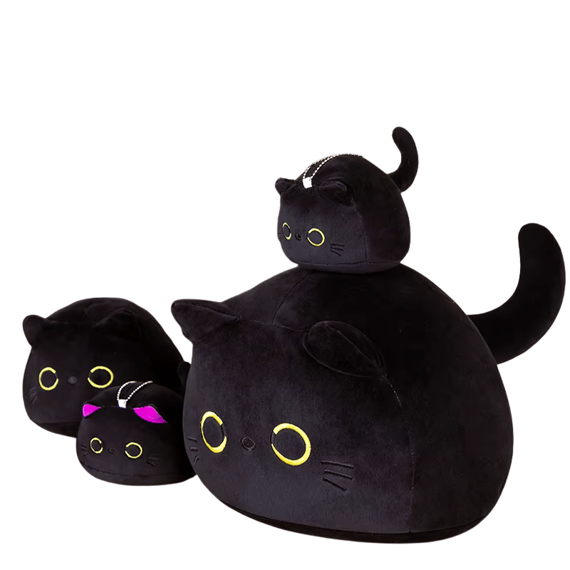 Midnight Meow β Soft Black & Pink Cat Plush (Keyring & Plush)