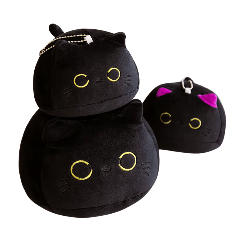 Midnight Meow β Soft Black & Pink Cat Plush (Keyring & Plush)