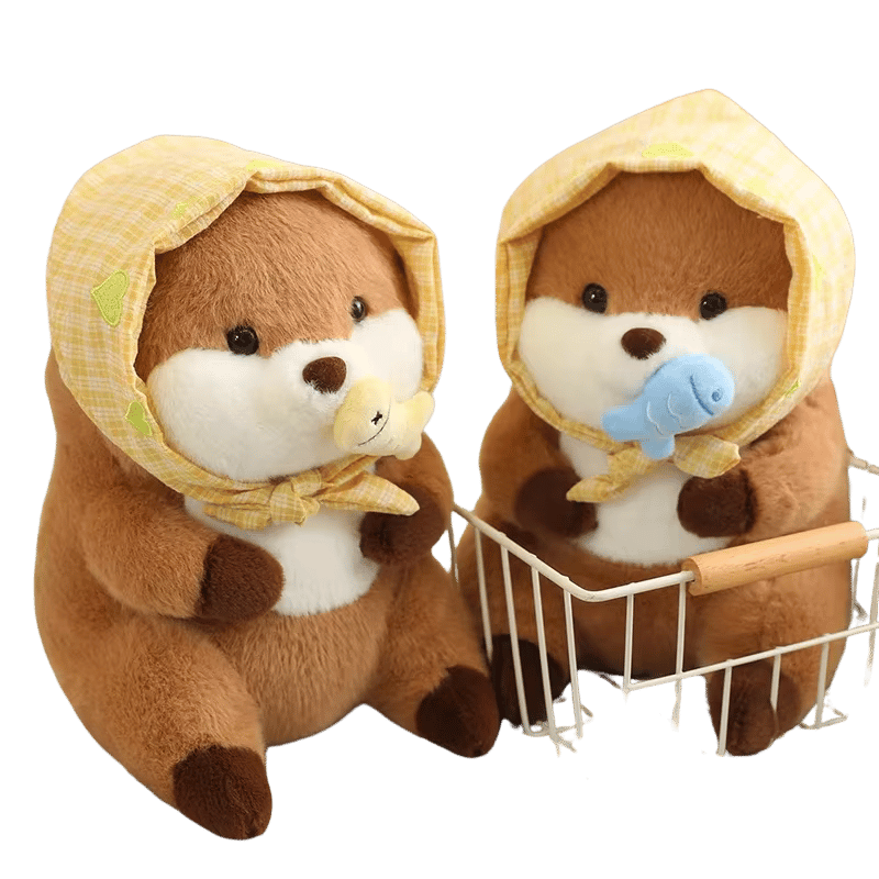 Ollie the Otter Soft Plush Toy Bonnet Blue Fish Pair