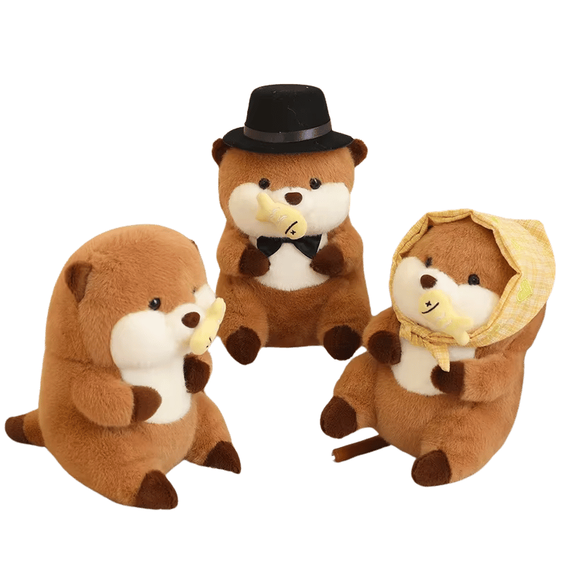 Ollie the Otter Soft Plush Toy Bonnet Blue Fish Trio