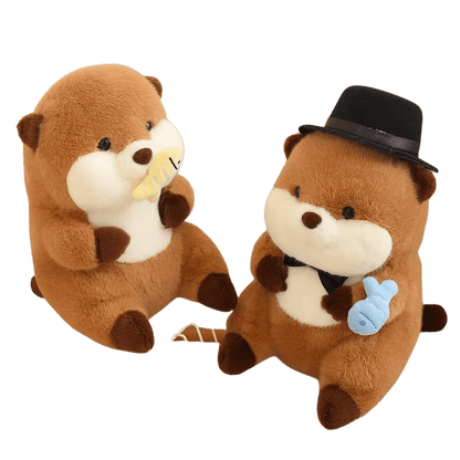 Ollie the Otter Soft Plush Toy Bonnet Blue Fish Sitting